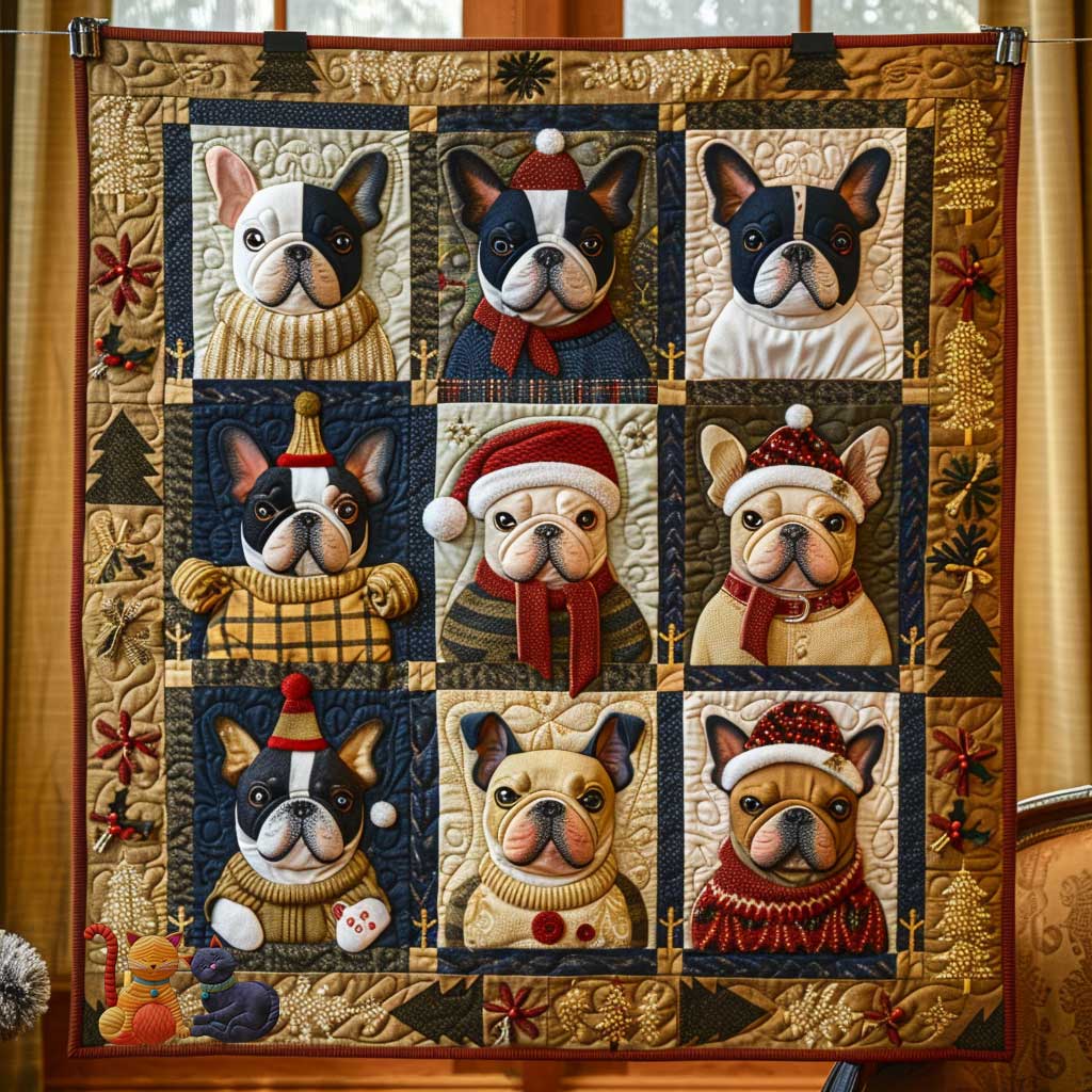 French Bulldogs Cozy Christmas WN1610036CL Quilt