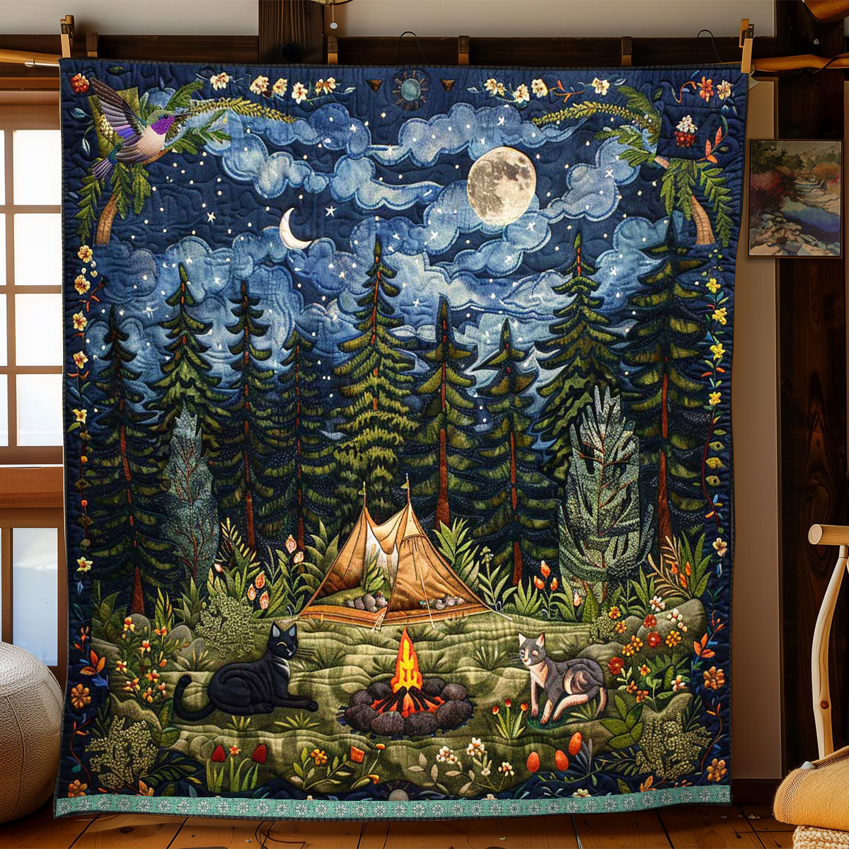 Cat Camping Night WP1610007CL Quilt