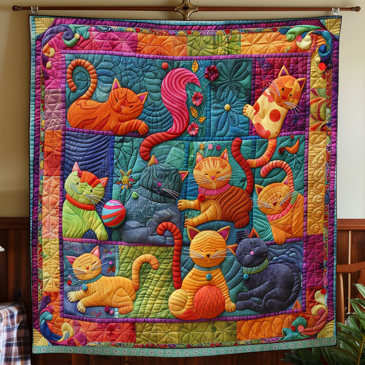 Cute Cats And Colorful Yarns XR2507001CL Quilt