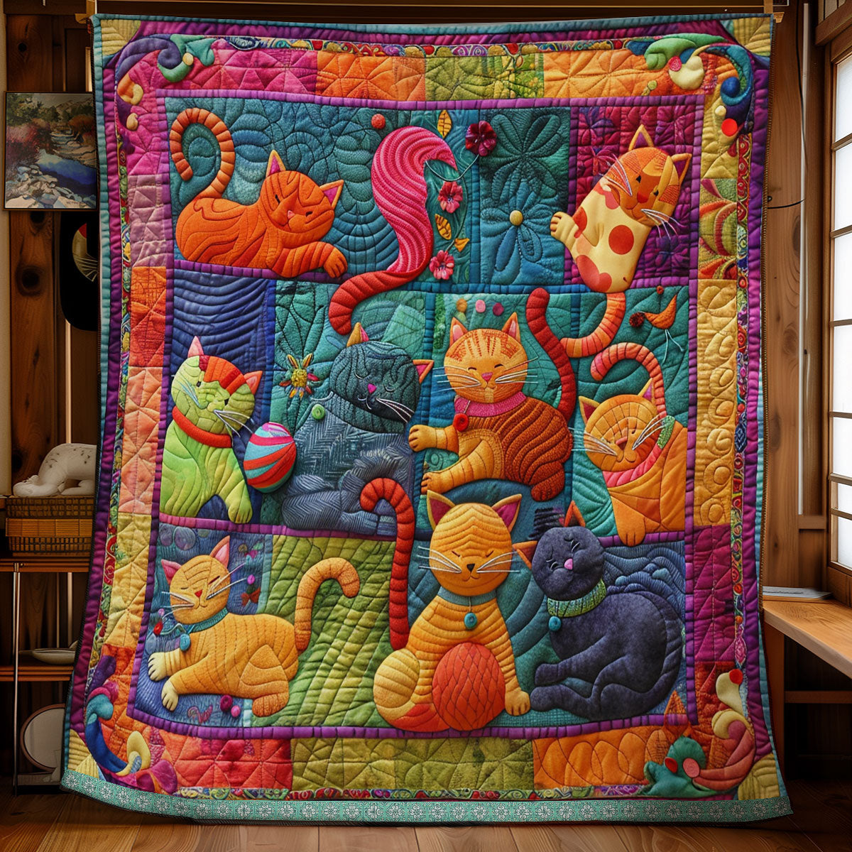 Cute Cats And Colorful Yarns XR2507001CL Quilt