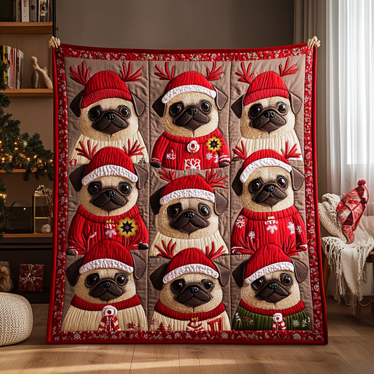 Pug Reindeers XR0710003CL Quilt