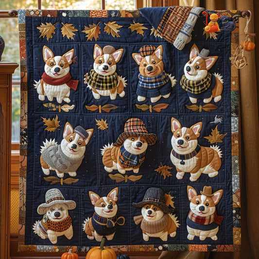 Corgi Leafy Snuggles WN1610005CL Quilt